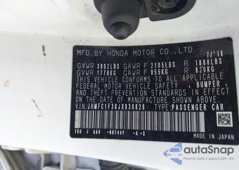 2018 Honda Civic Ex-T из США, поврежденный, VIN JHMFC1F30JX030826